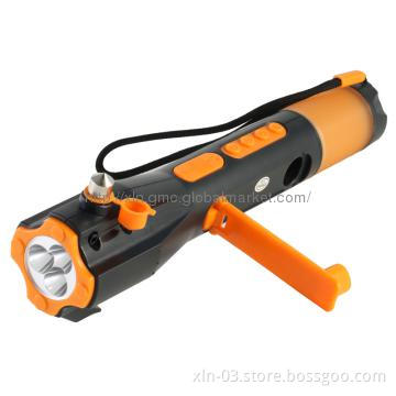 Rechargeable torch light radio,dynamo flashlight with hammer knife